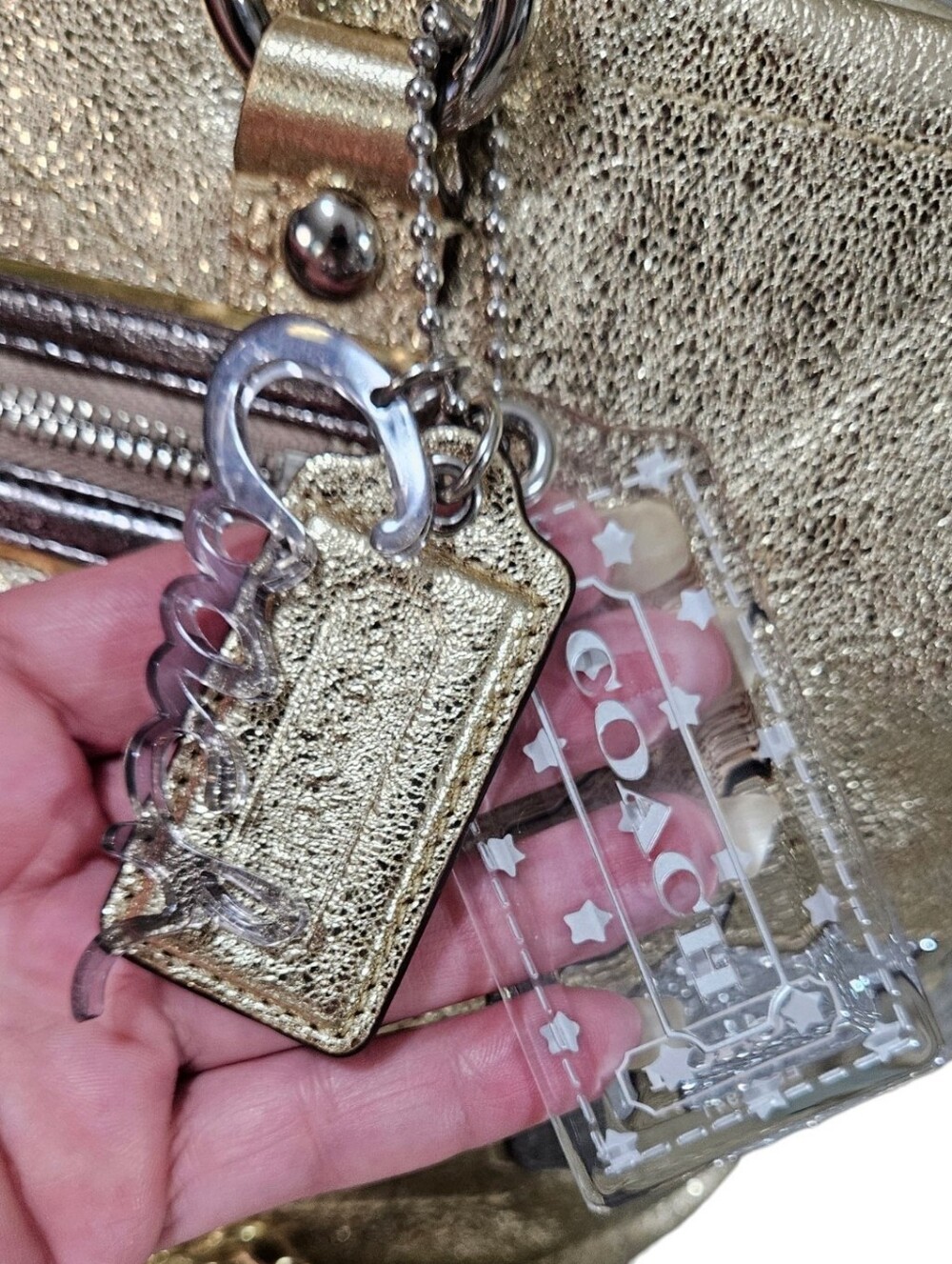 Coach Poppy "STAR" Spotlight Metallic Shoulder Bag w/matching Wristlet & Scarf - Picture 4 of 16